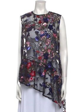 Mestiza New York asymmetrical sequin embellished sheer floral sleeveless top XS